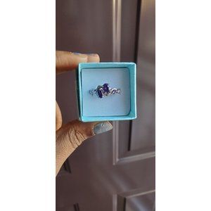 925 Sterling Silver Purple CZ Cluster Ri